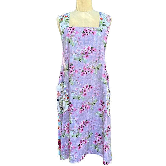 🌸 Garden Glimmer – Handmade Reversible Crossback Apron in Pastel Florals & Gingham