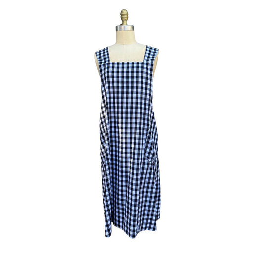 🌿 Blue Bloom – Handmade Reversible Crossback Apron in Deep Florals & Gingham