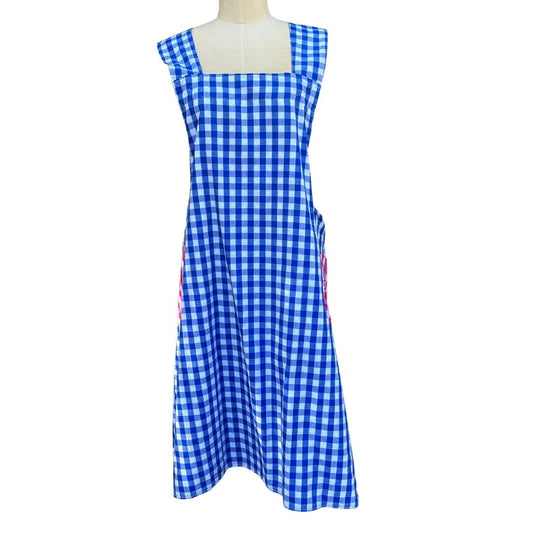 🐦 Birdsong Blues – Handmade Reversible Crossback Apron in Folk Birds, Hydrangeas & Gingham